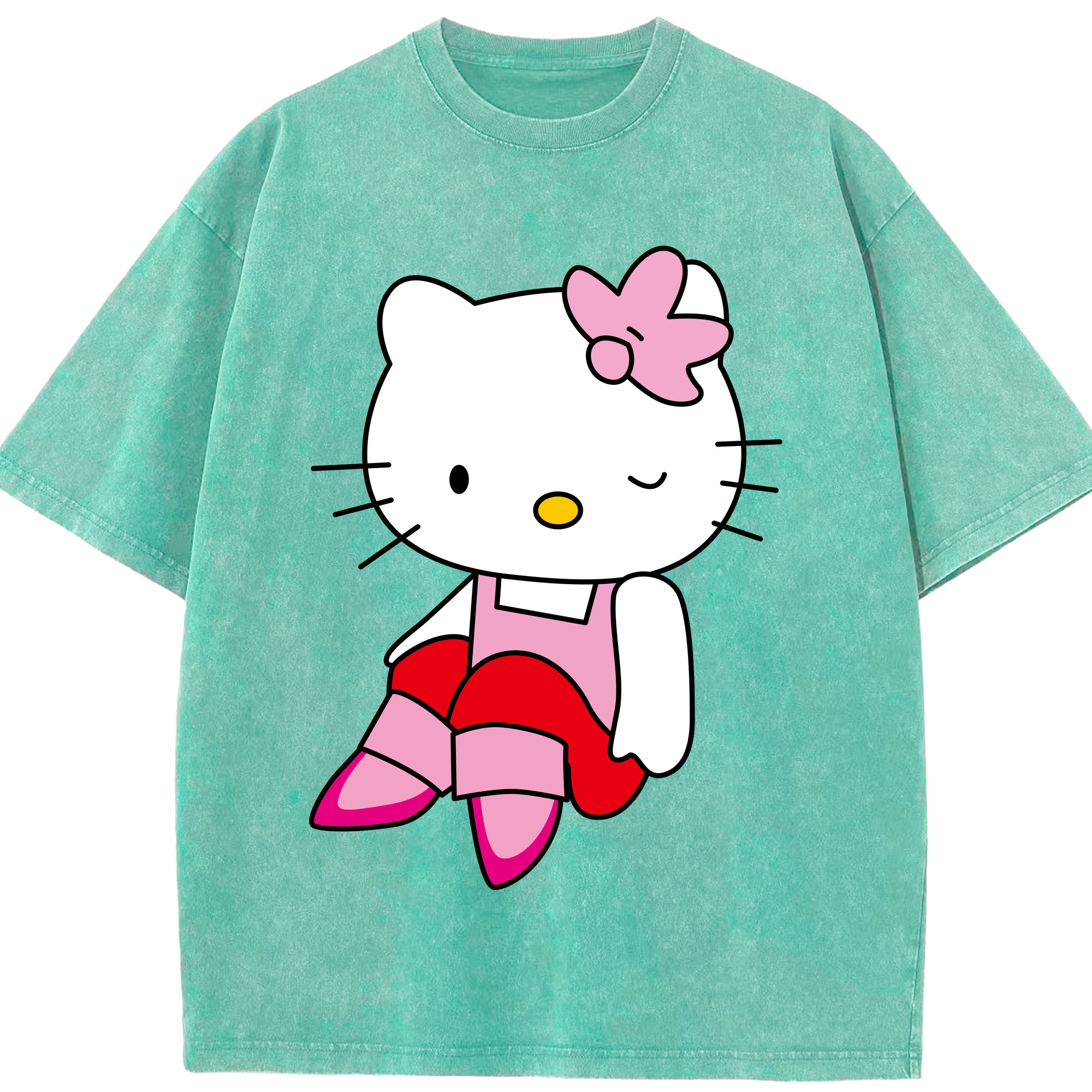 （画像用） Hello Kitty ハローキティ 綿100% ヴィンテージ風 半袖Tシャツ（フロントプリント）